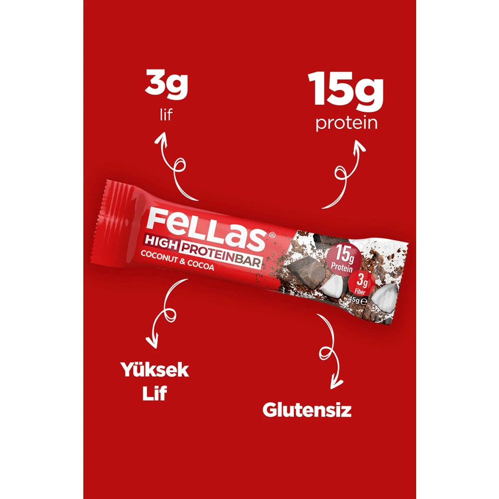 FELLAS YÜKSEK PROTEİN BAR - HİNDİSTAN CEVİZİ VE KAKAO 45 G