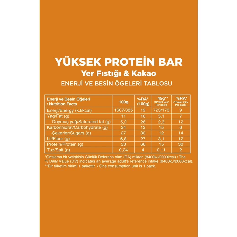 FELLAS YÜKSEK PROTEİN BAR - YER FISTIĞI VE KAKAO 45 G