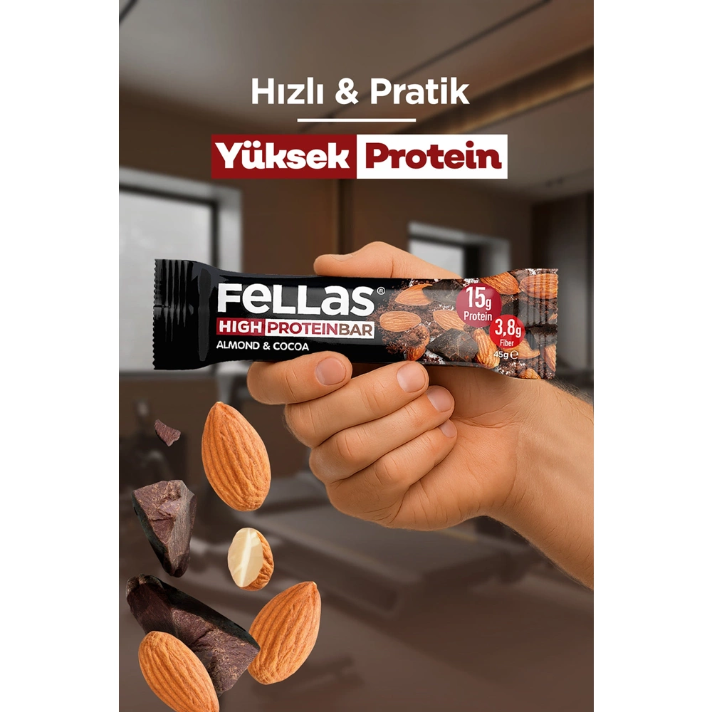 FELLAS YÜKSEK PROTEİN BAR - BADEM VE KAKAO 45 G