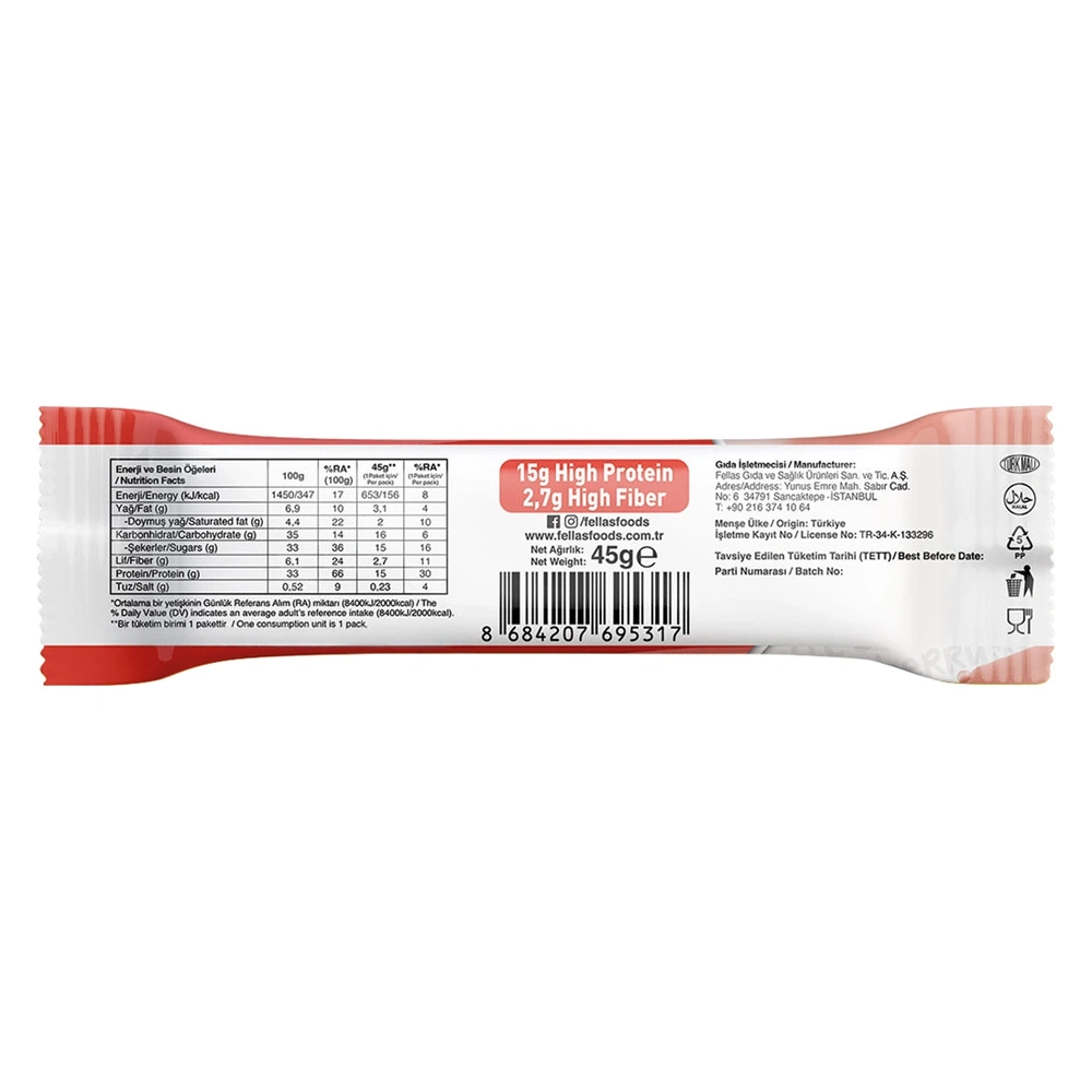 FELLAS YÜKSEK PROTEİN BAR - ÇİLEK 45 G