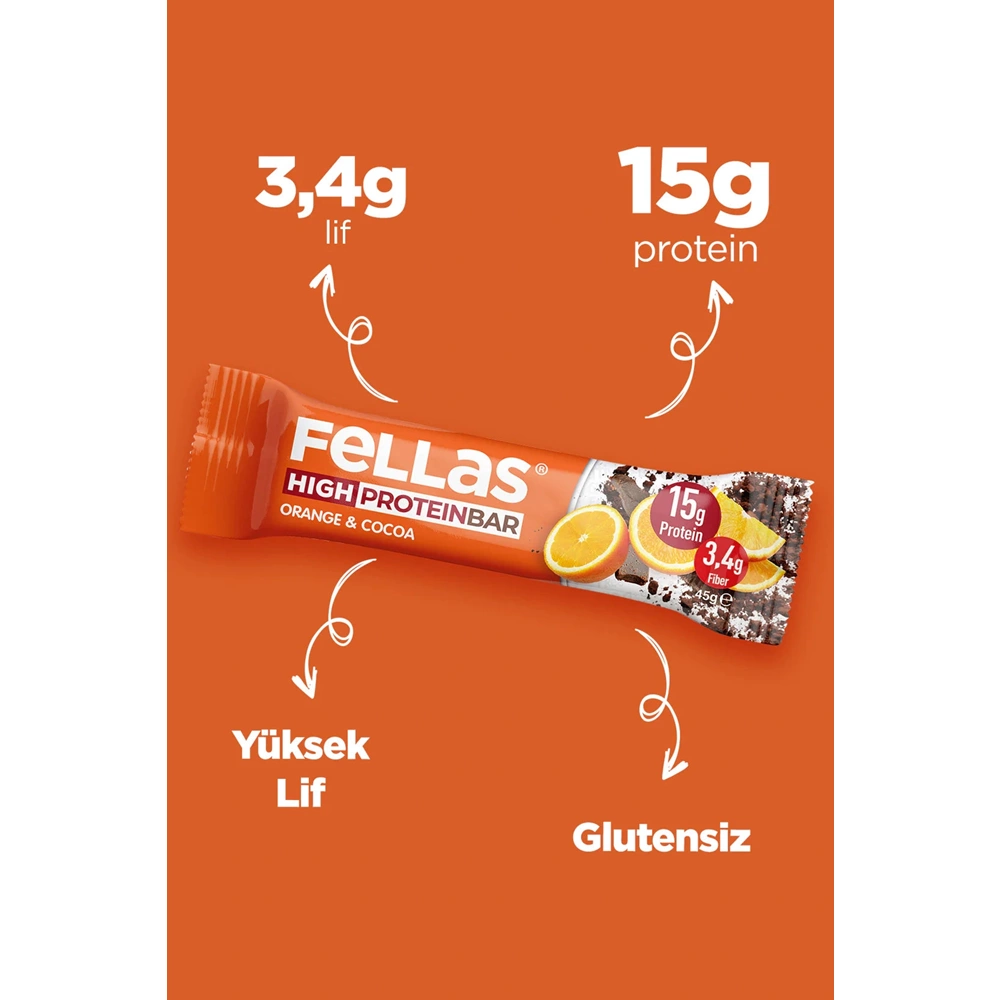 FELLAS YÜKSEK PROTEİN BAR - PORTAKAL & KAKAO 45 G