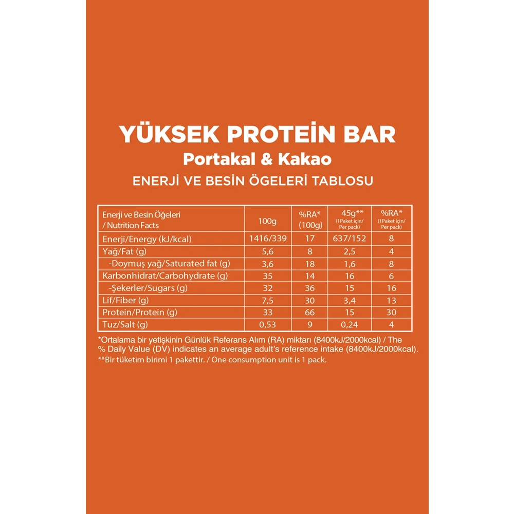 FELLAS YÜKSEK PROTEİN BAR - PORTAKAL & KAKAO 45 G