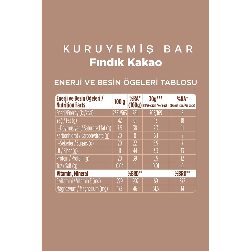 FELLAS FINDIKLI KAKAOLU KURUYEMİŞ BAR 30 G