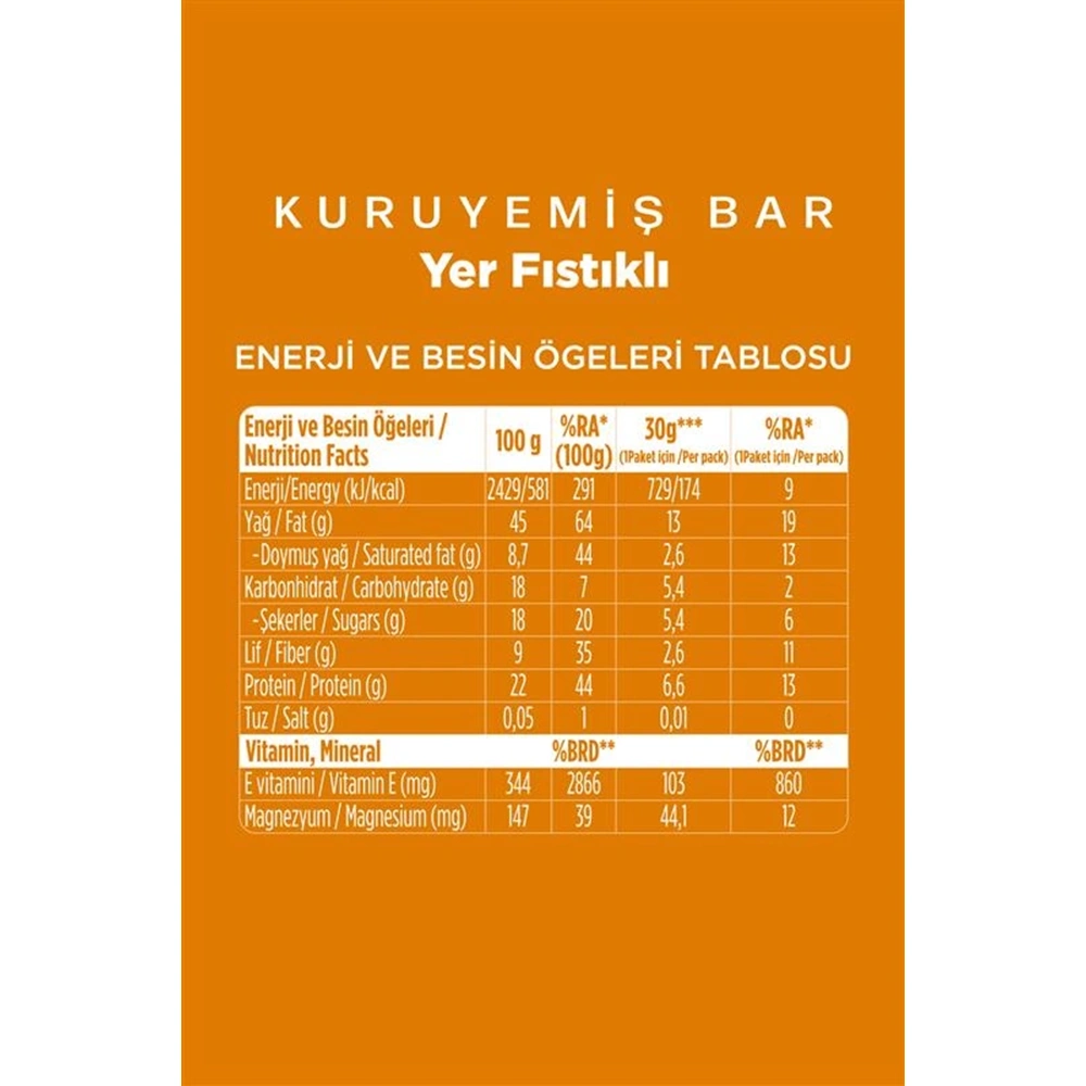 FELLAS YER FISTIKLI KURUYEMİŞ BAR 30 G