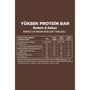 FELLAS YÜKSEK PROTEİN BAR - BADEM VE KAKAO 45 G